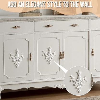 2 PCS Baroque Style Flower Carved Onlay Applique White PVC Appliques for Furniture Decorative 3D Symmetrical Furniture Decorative for Cabinets Dressers Mirrors DIY Home(Classic) - style: Classic