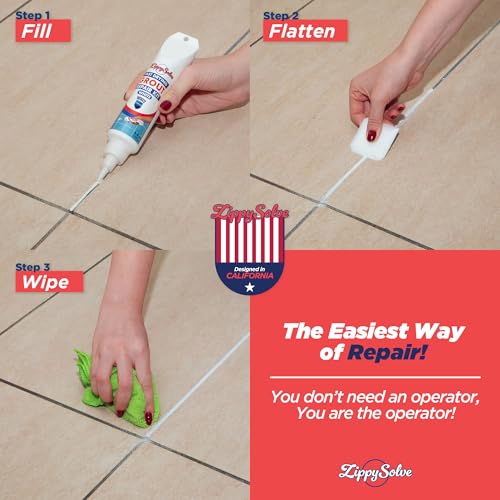 ZippySolve Tile Grout Repair Kit, Refresh Tile, Grout Sealer (8.8oz, White) - color: White