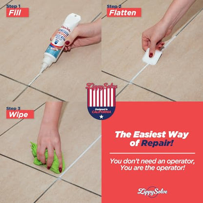 ZippySolve Tile Grout Repair Kit, Refresh Tile, Grout Sealer (8.8oz, White) - color: White