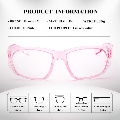 ProtectX Stylish Safety Glasses Anti-Fog Scratch Pink Clear - 2PC - color: 2 Pack Pink