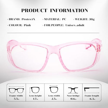 ProtectX Stylish Safety Glasses Anti-Fog Scratch Pink Clear - 2PC - color: 2 Pack Pink
