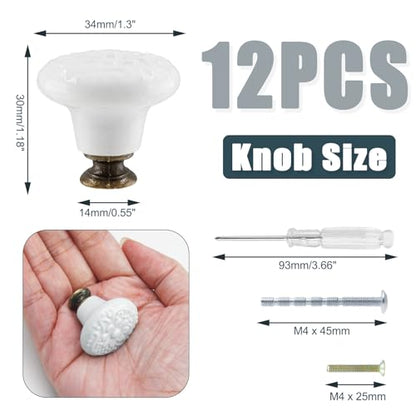 Biaungdo 12 Pcs White Ceramic Kitchen Cabinet Knobs - color: White