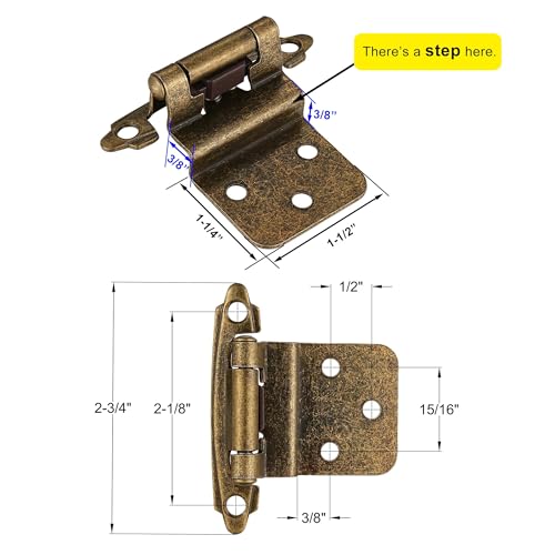 Antique Brass Cabinet Hinges, 3/8” Inset, 4 Pack - color: Antique Brass, size: 3/8 Inch Inset