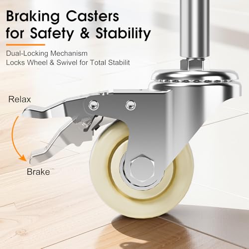 Caster Wheels, Threaded Stem Casters Set of 4 Heavy Duty,1/2"-16 x 1(Stem Diameter 1/2", Length 1"), Dual Locking Caster, Industrial Castor Wheels for Furniture,Carts - color: Silver-White