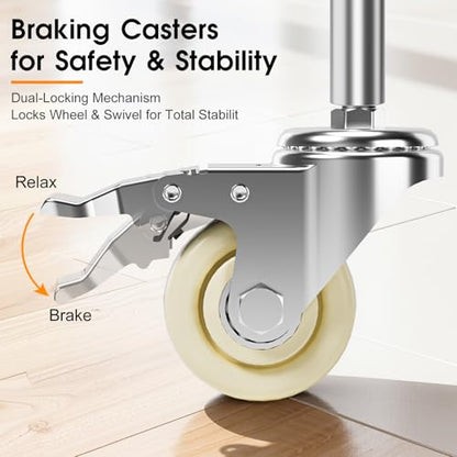 Caster Wheels, Threaded Stem Casters Set of 4 Heavy Duty,1/2"-16 x 1(Stem Diameter 1/2", Length 1"), Dual Locking Caster, Industrial Castor Wheels for Furniture,Carts - color: Silver-White