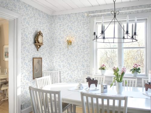 Peel and Stick Wallpaper for Nursery Blue Cherry Blossom Waterproof - color: Blue, size: 17.3" x 197"
