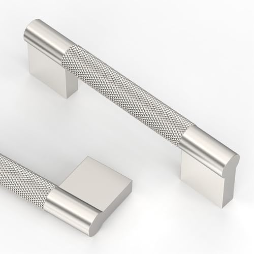 Asidrama 10 Pack 3 inch Brushed Satin Nickel Knurled Cabinet Handles - color: Brushed Satin Nickel, size: 3" Hole Center(76mm)