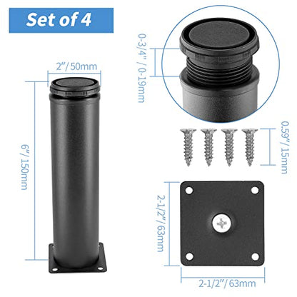 Stainless Steel Adjustable Furniture Legs 6 Inch - Black - 4pcs - color: Black, size: 6"
