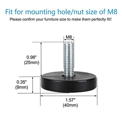 uxcell M8 x 25 x 40mm Leveling Feet Adjustable Leveler Floor Protector for House Furniture Chair Table Cabinet Leg 4 Pack