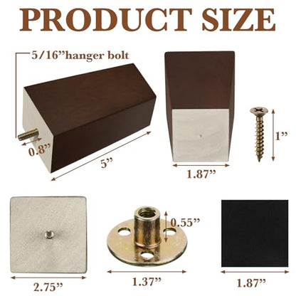 Hoteam 8 Pcs 5 Inch Square Wood Furniture Legs Couch Sofa Feet, Brown - size: 5 Inch