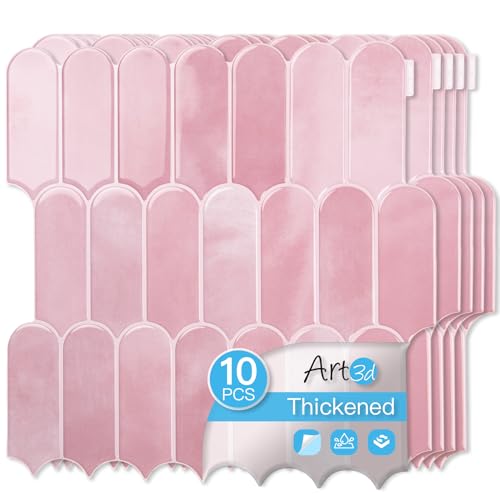 Art3d 10-Pack Arrowhead Design Wall Tile, Peel and Stick Backsplash, Pink - color: Pink