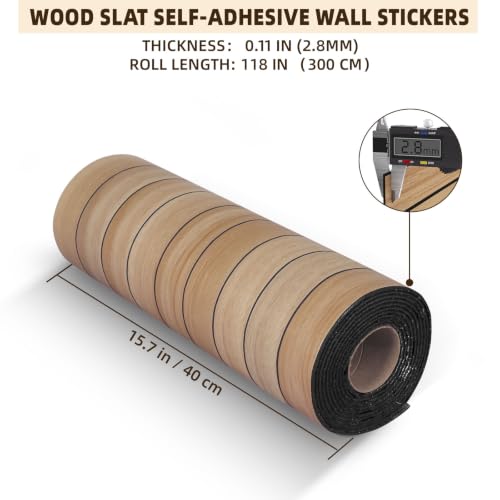 Peel and Stick Wood Slat Wall Panels, Light Yellow, 236 x 15.7 in - color: Light Yellow, size: 15.7" x 236"