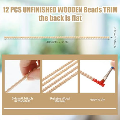 Nuanchu 12 Pcs Decorative Beaded Wood Trim Molding 15.75 Inch,8 mm - size: 8 mm