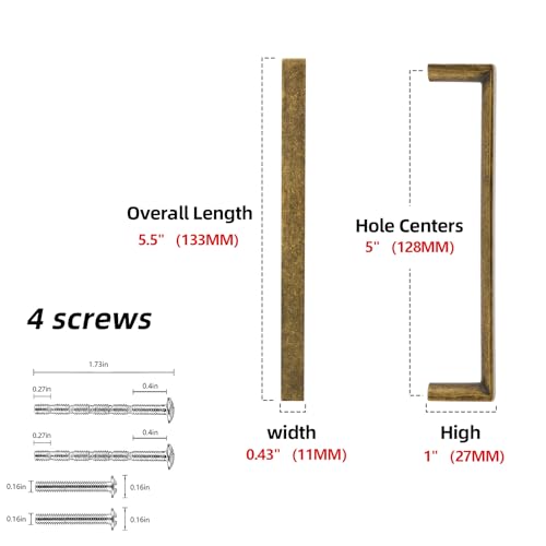 Antique Brass Kitchen Cabinet Pulls 5 Inch 10 Pack - color: Antique Brass, size: 5'' Hole Center(128mm)