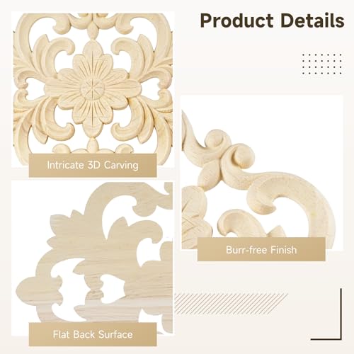 20Pcs Wood Carved Onlays, Unpainted Furniture Cabinet Door Decor Ornaments