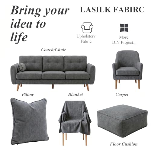 LaSilk- Premium Upholstery Fabric by the Yard, 57" Wide Thicken Faux Linen Fabric for Couch, Sofa, Chair, Pillow Cover (Deep Grey, 1 Yard) - color: Deep Grey, size: 1 yard