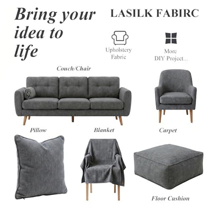 LaSilk- Premium Upholstery Fabric by the Yard, 57" Wide Thicken Faux Linen Fabric for Couch, Sofa, Chair, Pillow Cover (Deep Grey, 3 Yard) - color: Deep Grey, size: 3 yard
