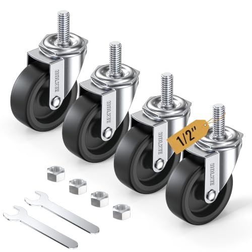HOLKIE Caster Wheels 3 inch with No Brake Stem Casters, 1/2" -13 x 1-1/4" (Stem Diameter 1/2", Stem Length 1-1/4") Threaded Swivel Casters Set of 4 Heavy Duty Castors Black - color: Black-4Pack, size: 1/2" -13 x 1-1/4"