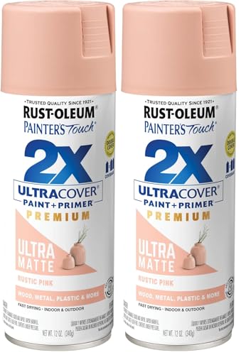 Rust-Oleum 355035 Painter's Touch 2X Ultra Cover Spray Paint, 12 oz, Ultra Matte Rustic Pink (Pack of 2) - color: Ultra Matte Rustic Pink, size: 12 Ounce (Pack of 2)