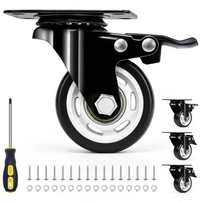 3 Inch Heavy Duty Black Caster Wheel Set of 4,Dual Brake, Silence - color: black, size: 3 inches