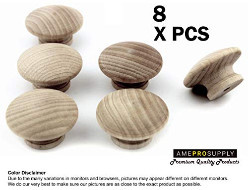 Wood knobs for Cabinet Doors, Dresser Furniture Drawers, 1 1/2 inch Small Wooden Knob, Unfinished Craft, Folding Bifold Door Cabinets Drawer, Stain or Paint White (8)