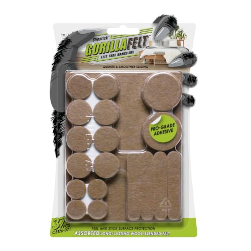 Slipstick GorillaFelt Premium Felt Furniture Pads/Floor Protector Variety Pack (37 Pieces) Self Stick Furniture Felt Protection Pads, Safe on All Hard Surfaces, Beige - size: Assorted 37 PCS Beige