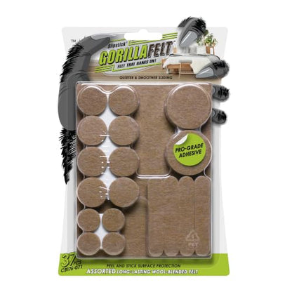 Slipstick GorillaFelt Premium Felt Furniture Pads/Floor Protector Variety Pack (37 Pieces) Self Stick Furniture Felt Protection Pads, Safe on All Hard Surfaces, Beige - size: Assorted 37 PCS Beige