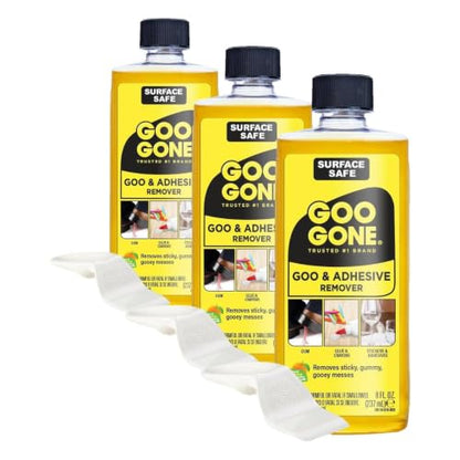 Goo Gone Original Liquid - 8 Ounce - Surface Safe Adhesive Remover Safely Removes Stickers Labels Decals Residue Tape Chewing Gum Grease Tar Crayon Glue (Pack of 3) - size: 8 Fl Oz (Pack of 3)