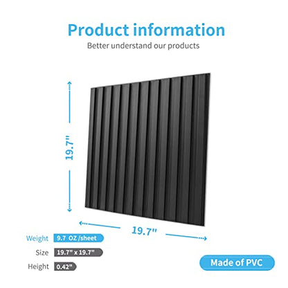 Art3d 3D Fluted Textured Slat Wall Panels, 19.7 x 19.7 in, 12-Pack, Black - color: Square - Black, size: 19.7 x 19.7in.