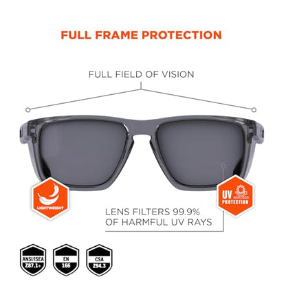 Ergodyne Skullerz SIXTEN Safety Glasses with Side Shields, Anti Fog + Anti Scratch, ANSI z87.1 with Protective Microfiber Bag - color: Smoke Lens