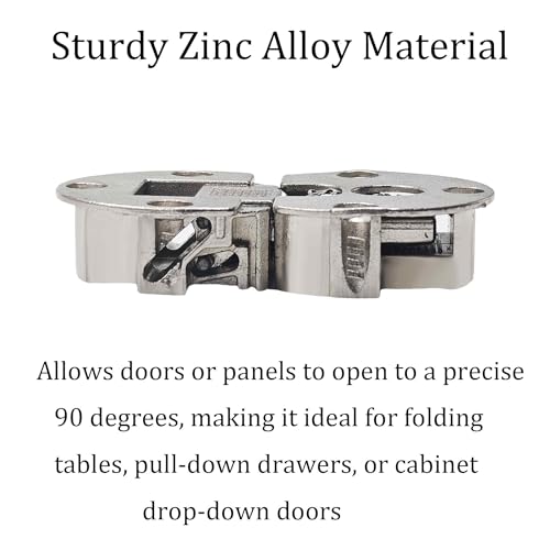 2Pcs 90 Degree Adjustable Page Turning Axis Concealed Cabinet Door Hinge, Zinc Alloy Drop Down Flush Hinge for Folding Desk, Table, Drawer, Wardrobe, or Cupboard, Easy Install