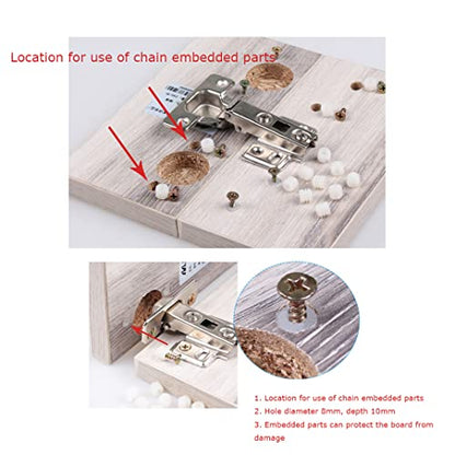 MEETOOT 100pcs Plastic Hinge Dowel Inserts Kit 4x10mm Toothed Machine Thread Opening Plastic Dowel and M4x10 Screws