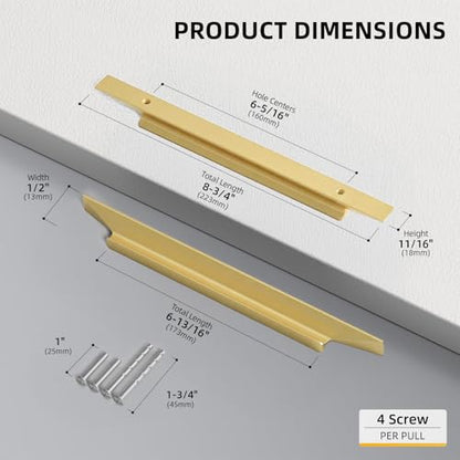 Goldenwarm 10 Pack Gold Cabinet Handles, 6-1/4" Hole Center Finger Pulls - color: Matte Gold, size: 6-1/4in Hole Centers