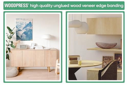 WoodPress® 7/8 inch Real Maple Wood Unglued Edge Banding Veneer - 500 ft Professional Trade Roll - Sanded & Fleeced Trim for Furniture, Worktop, Door, Table, Cabinet, Shelves