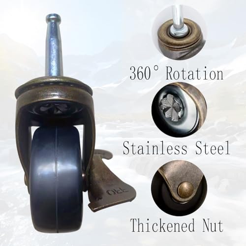 1-1/2 Inch Antique Caster Wheels, Furniture Casters 5/16 Inch x 1-1/2 Inch (8 x 38mm) Casters for Furniture Sofa Chair Cabinet Set of 4 - style: 1.5 Inch with Brake