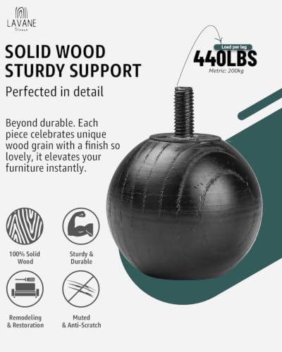 La Vane 2 inch Ash Wood Round Small Ball Furniture Bed Legs,Black,4PCS - color: Black