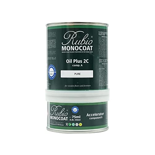 Rubio Monocoat Wood Oil Finish 175 ft² | Oil Plus 2C | Quick-Dry, Eco-Friendly Linseed Wood Oil for Indoor Use, Includes Accelerator (Part B) | Protector | 350 ml, Pure - color: Pure, size: 350 ml