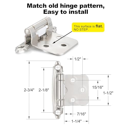 Brushed Nickel Cabinet Hinges, 1/2” Overlay, 4 Pack - color: Brushed Nickel, size: 1/2 Inch Overlay