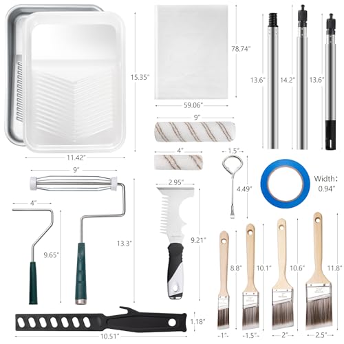 Mister Rui 28 Pack Paint Roller Kit with Extension Pole - size: 28 Pack 9 Inch Paint Roller Kit & Extension Pole
