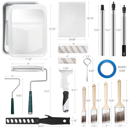Mister Rui 28 Pack Paint Roller Kit with Extension Pole - size: 28 Pack 9 Inch Paint Roller Kit & Extension Pole