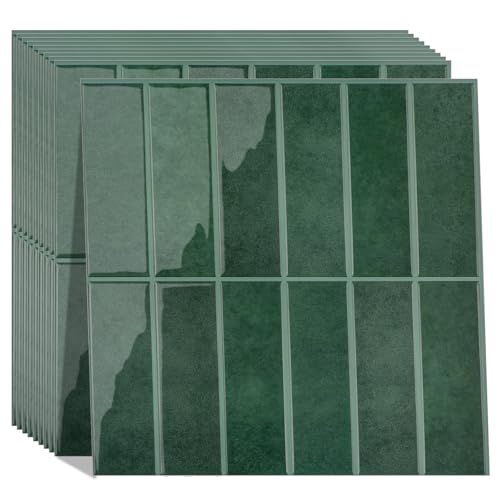 Peel and Stick Tile，New Upgrade Thicker Design Self Adhesive 12" x 12" Large Premium Peel and Stick Backsplash for Kitchen (Forest Green). - color: Forest Green