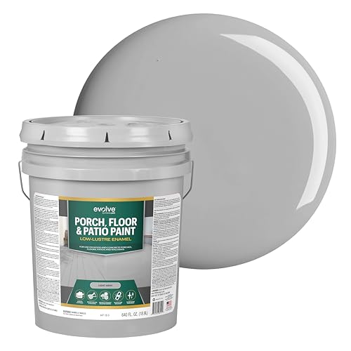EVOLVE Porch & Floor Paint (Light Gray) 5-Gallon – Durable, Scratch-Resistant, Multi-Surface Interior & Exterior Floor Coating, Low VOC, Fade & Weather Resistant - color: Light Gray, size: 640 Fl Oz (Pack of 1)