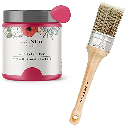 Chalk Style Paint + Paint Brush Bundle - for Furniture, Home Decor, Crafts (Color: Raspberry Sorbet [4 oz] - Pink)
