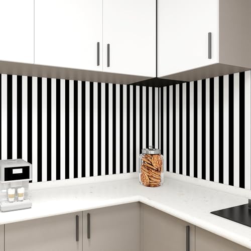Black and White Striped Peel and Stick Wallpaper 17.3"x80" - color: Black, size: 17.3" x 80"