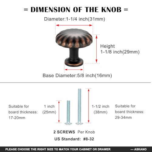 Round Oil Rubbed Bronze Cabinet Knobs 1-1/4 Inch 10 Pack K2408 - color: Oil Rubbed Bronze, size: Knob A-10 Pcs