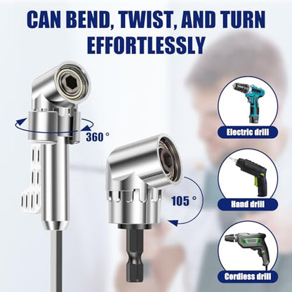 105° Right Angle Drill Adapter Set, Long & Short with Bits for Tight Space