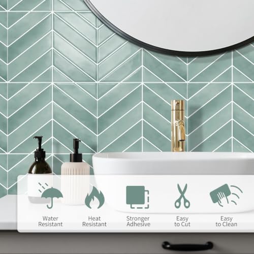 10 Sheets Thicker Herringbone Peel and Stick Backsplash(Blue,12.6”x9.9”) - color: Blue