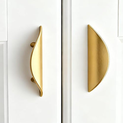 Primst 4 Pack Brushed Gold Cabinet Pulls, 1.3 inch Hole Centers Kitchen Cabinet Handles, Matte Gold Half Moon Cupboard Hardware for Kitchen Drawers, Dresser, Bathroom Vanity - color: Gold, size: S-4PCS