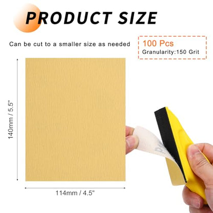 100 Pcs 150 Grit Sandpaper 4.5x5.5 Inch Sand Paper Alumina Abrasive - size: 4.5 x 5.5 Inch(150 Grit)