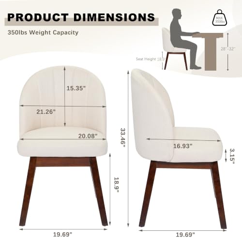 FREKEN Wooden Dining Chairs Set of 4, Modern Fabric Upholstered Dining Room Chair, Kitchen Side Chairs, Farmhouse Armless Dinner Chair for Kitchen, Beige - color: Beige, size: Set of 4
